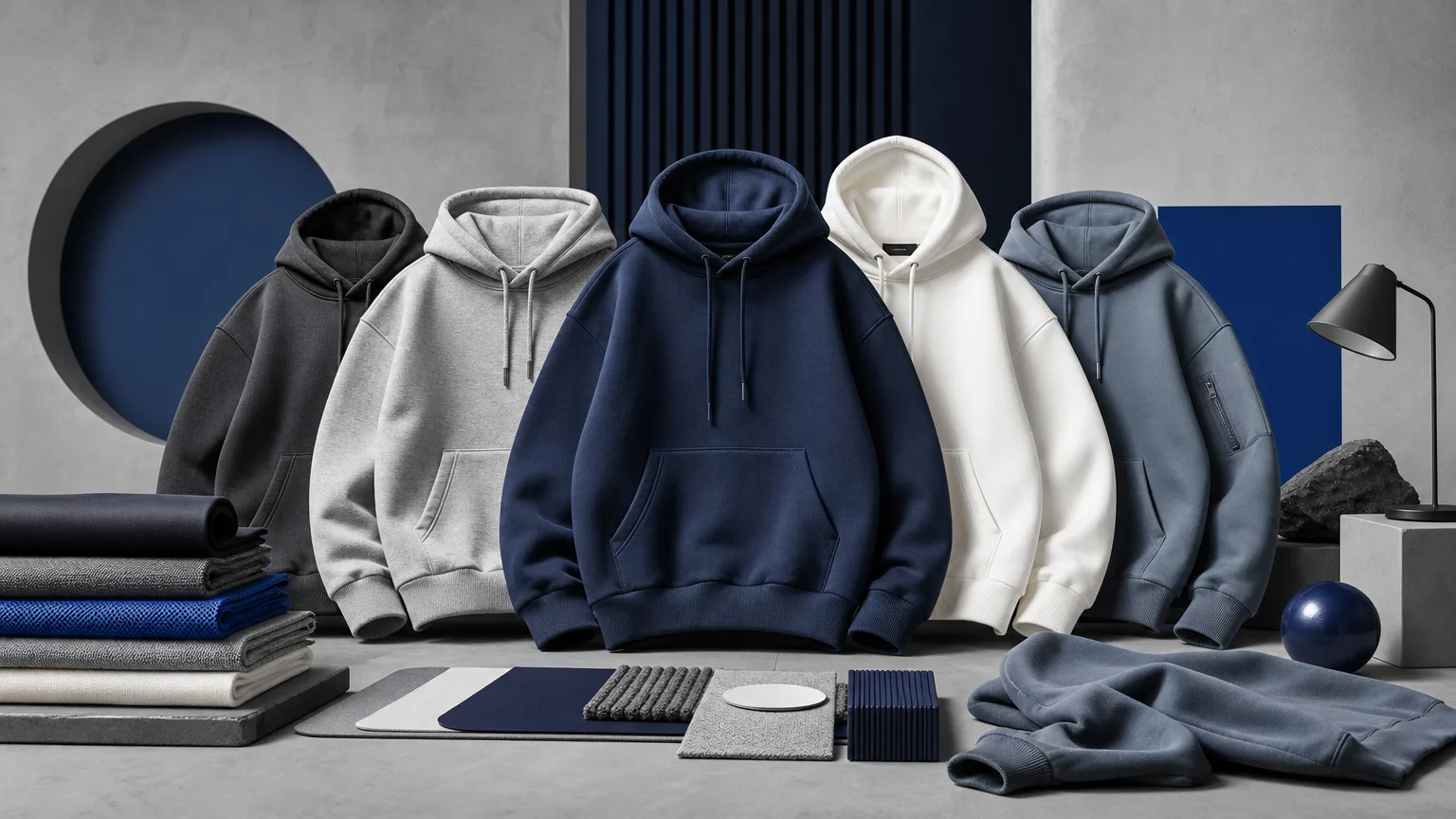 Editorial illustration of refined editorial product arrangement showing shape, material and colour variation for “Best Hoodie Trends to Watch This Month”.